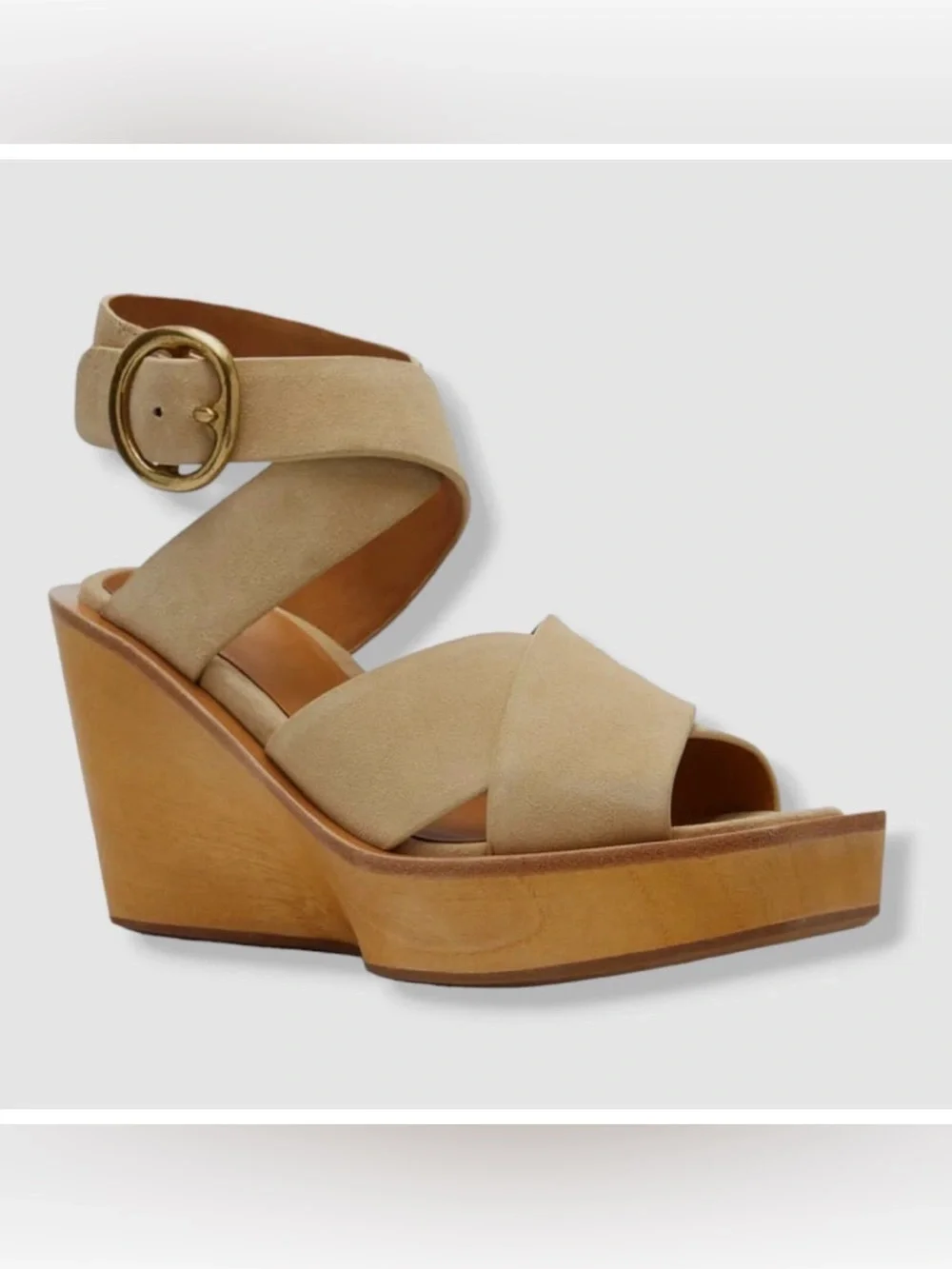 Rag & Bone Santiago Suede Wedge Wrap Sandals in natural, size 8.5 (Eur 39)